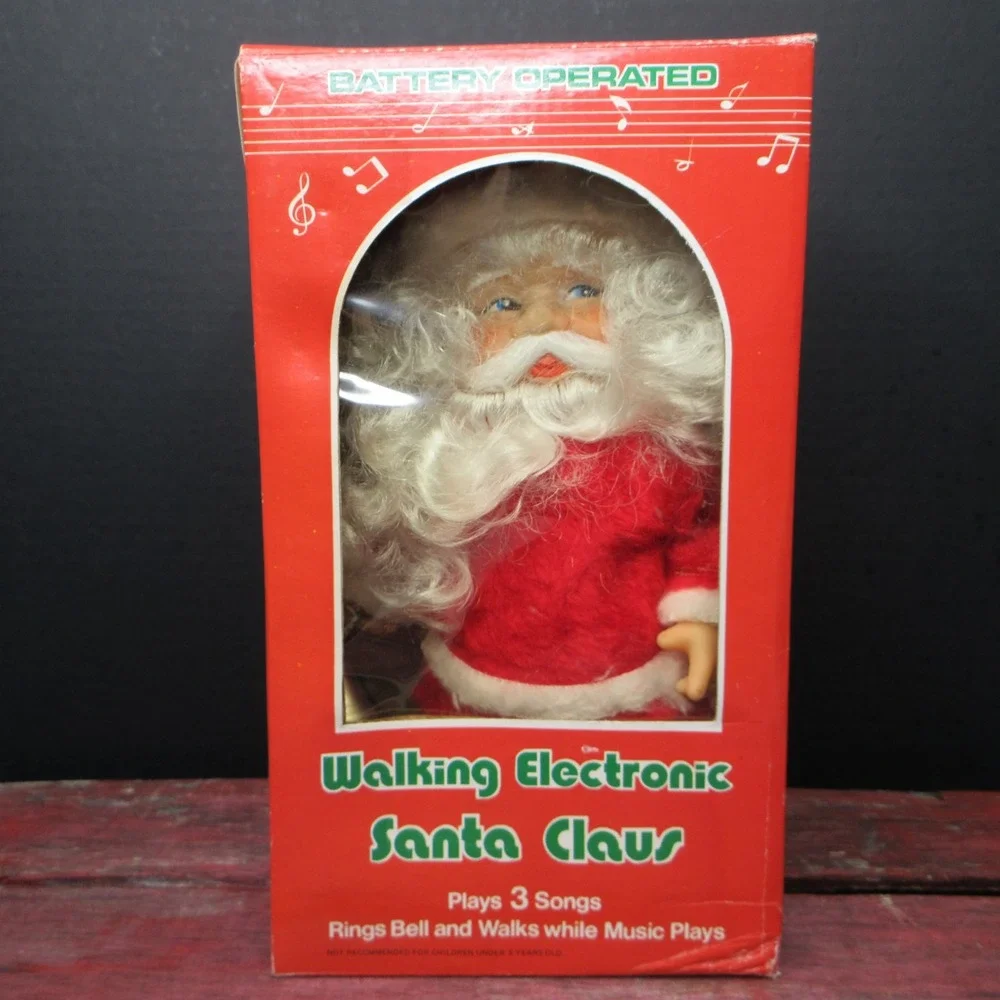 Vintage Walking Electronic Santa Claus Figurine Rings Bell Plays 3 Songs w/ Box